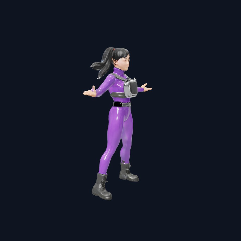 Female Character with Purple Bodysuit Rigged and Animated